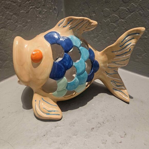Glazed Ceramic Tropical Fish  Candle Holder or Sponge Holder 8" X 4.5" - Picture 1 of 5